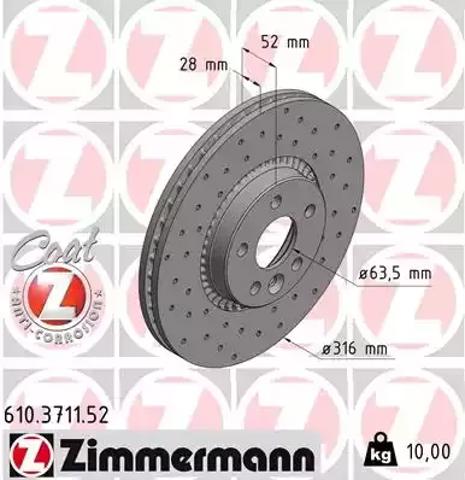 Диск переднього гальма 610371152 ZIMMERMANN