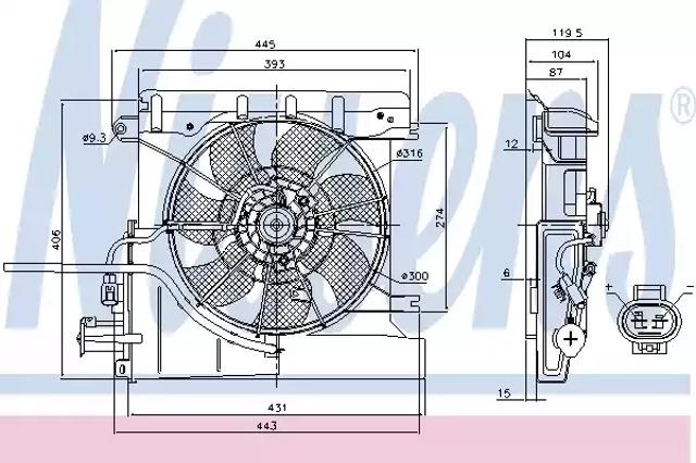 Дифузор радіатора охолодження, в зборі з мотором і крильчаткою 85939 NISSENS
