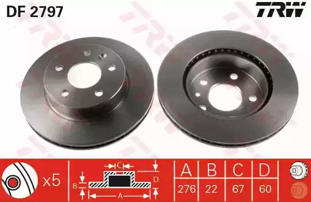 Диск переднього гальма DF2797 TRW