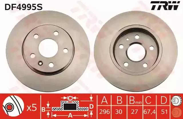 Диск переднього гальма DF4995S TRW