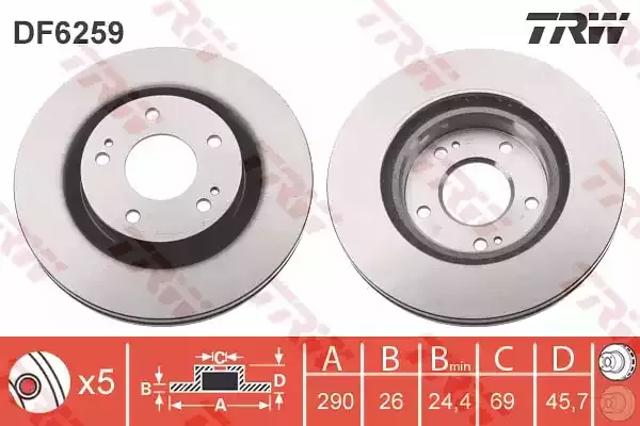 Диск переднього гальма DF6259 TRW