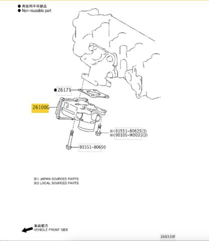 Дросільна заслінка в зборі 261000N030 TOYOTA