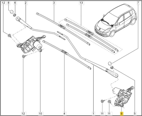 Двигун склоочисника лобового скла, лівий 288102466R RENAULT