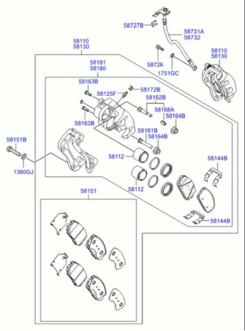 Супорт гальмівний, передній, лівий 581102B700 HYUNDAI