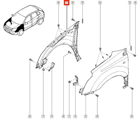 Переднє праве крило 631004954R RENAULT