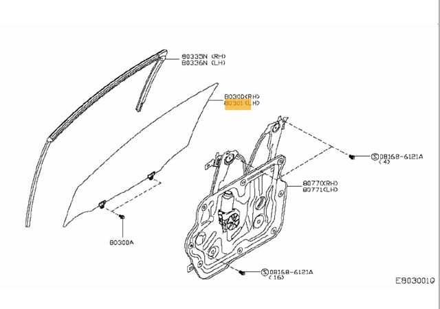 Скло водійських дверей 803011YA0B NISSAN