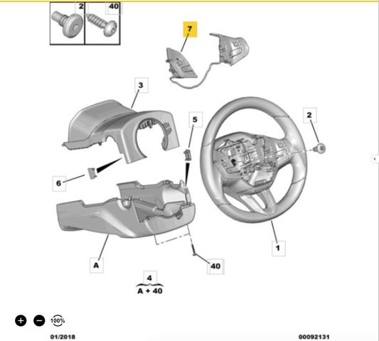 Блок кнопкових перемикачів кермового колеса 98084115ZD PEUGEOT