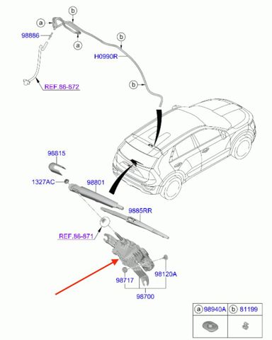 Задній механізм склоочисника 98700AT000 HYUNDAI