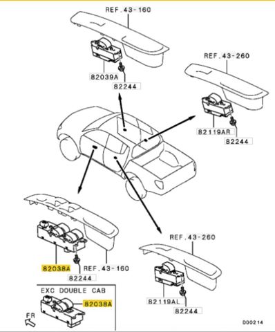 Кнопковий блок керування склопідіймачами передній лівий MR587952 MITSUBISHI