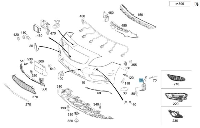 Праве кріплення переднього бампера A1178850021 MERCEDES