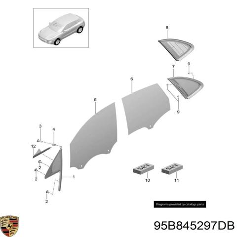 Скло багажника, ліве 95B845297DB PORSCHE