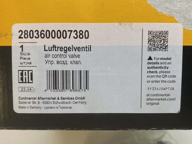 Блок дросельної заслінки 2803600007380 CONTINENTAL