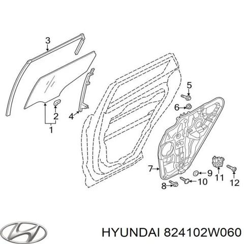 Скло передніх дверей, лівих 824102W060 HYUNDAI
