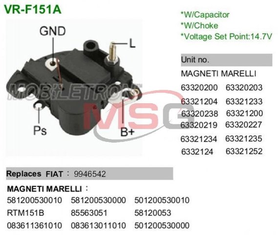 Реле зарядки генератора VRF151A MOBILETRON