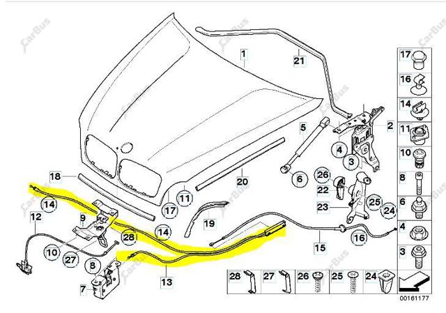 Трос відкриття капота, передній 51237184456 BMW