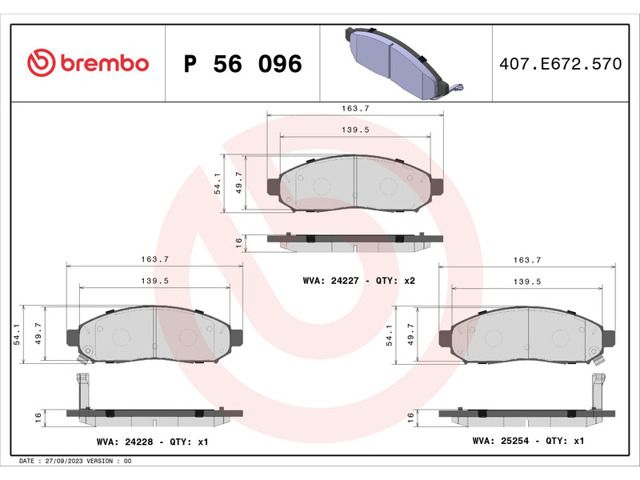 Колодки передні P56096 BREMBO