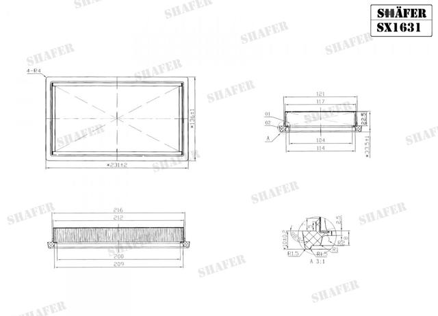 Автомобільний фільтр повітря SX1631 SHAFER