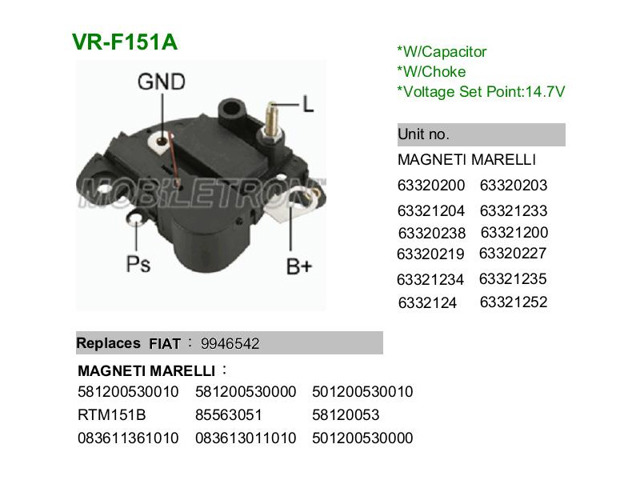 Реле регулятор напруги генератора VRF151A MOBILETRON