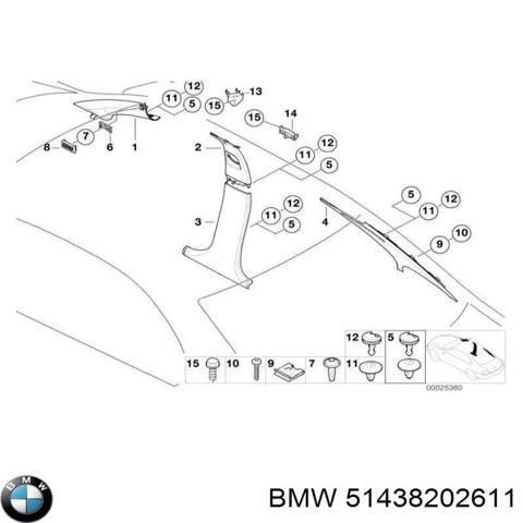 Обшивка стійки кузова внутрішньої, середня нижня ліва 51438202611 BMW