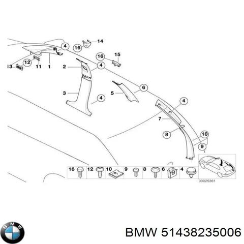 Обшивка стійки кузова внутрішня, передня права 51438235006 BMW