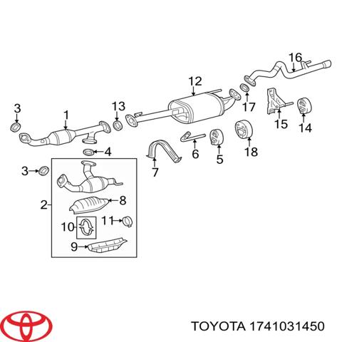 Труба приймальна (штани) глушника, передня, права 1741031450 TOYOTA