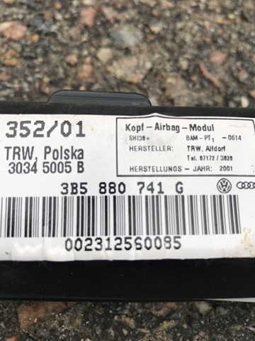 Подушка безпеки, шторка бічна, ліва, AIRBAG 3B5880741G VAG