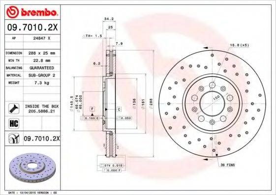 Диск переднього гальма 0970102X BREMBO