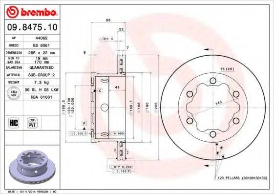 Диск заднього гальма 09847510 BREMBO