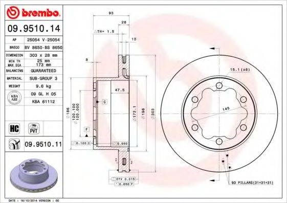 Диск гальмівний задній 09951014 BREMBO