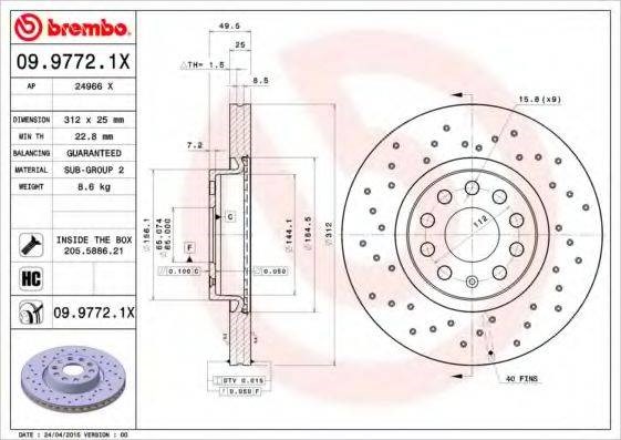 Диск переднього гальма 0997721X BREMBO