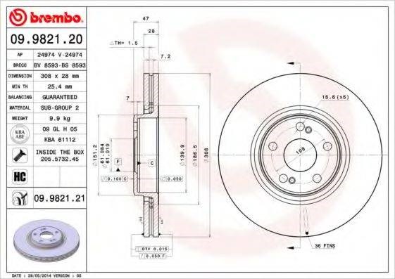 Диск гальмівний передній 09982121 BREMBO