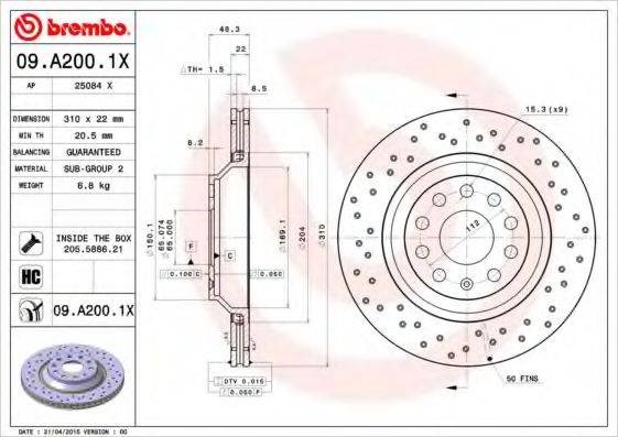 Диск заднього гальма 09A2001X BREMBO