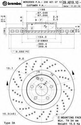 Диск переднього гальма 09A81911 BREMBO