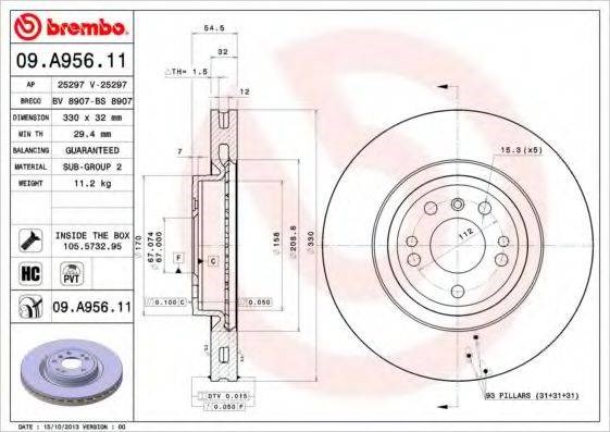 Диск переднього гальма 09A95611 BREMBO
