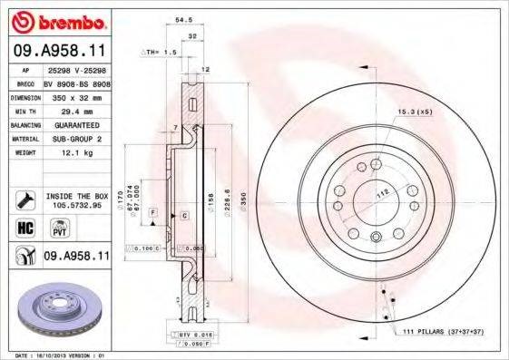 Гальмо дискове переднє 09A95811 BREMBO