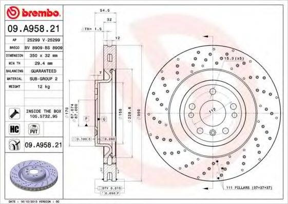 Диск переднього гальма 09A95821 BREMBO
