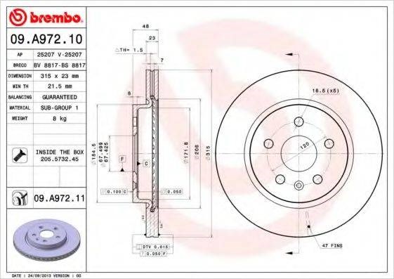 Задні дискові гальма 09A97211 BREMBO
