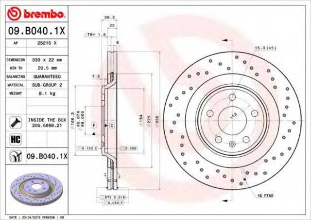 Дискові гальма 09B0401X BREMBO