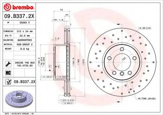 Диск переднього гальма 09B3372X BREMBO