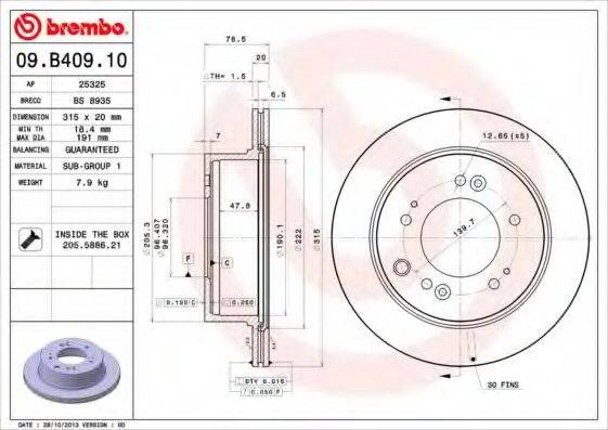 Дискові гальма 09B40910 BREMBO
