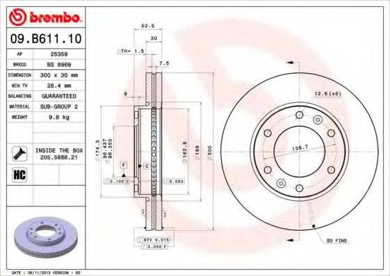 Диск переднього гальма 09B61110 BREMBO