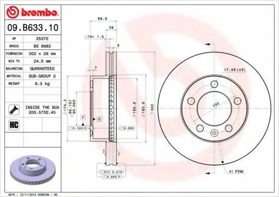 Диск гальмівний передній 09B63310 BREMBO