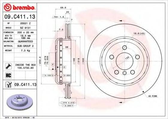 Диск гальмівний задній 09C41113 BREMBO