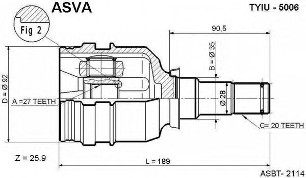 Шрус внутренний левый 27x35x20 (toyota camry mcv20/sxv20 1996-2001) TYIU-5006