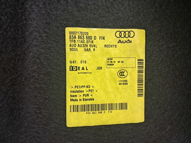 Облицювання багажного відсіку, праве 83A863880DFIK VAG