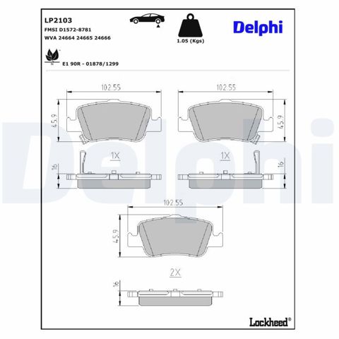 Комплект задніх колодок LP2103 DELPHI
