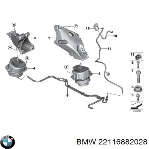 Кронштейн подушки (опори) двигуна, правої 22116882028 BMW