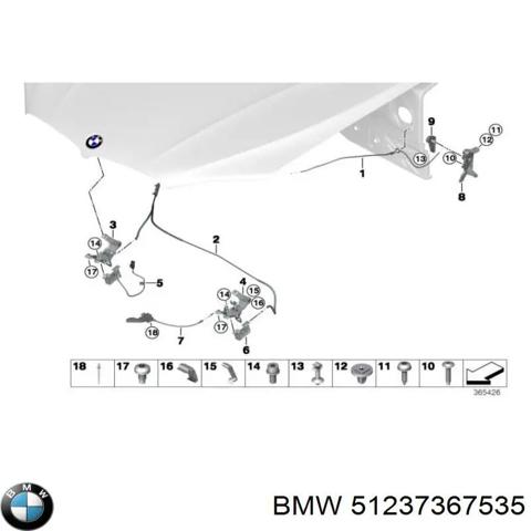 Трос відкриття капота, задній 51237367535 BMW
