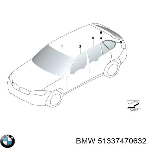 Скло передніх дверей, правих 51337470632 BMW