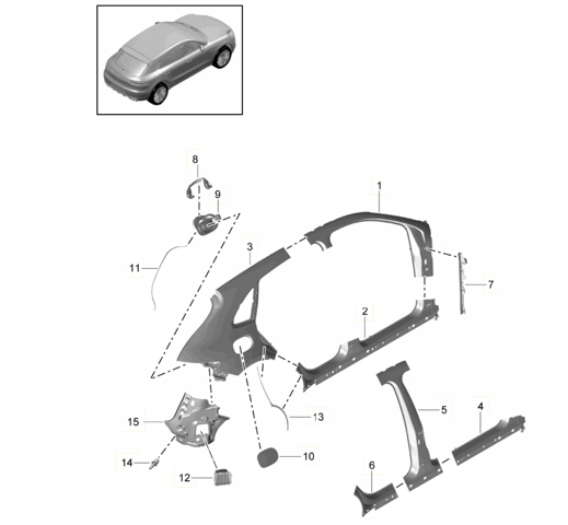 Стійка кузова передня, права 95B809010YGRV PORSCHE